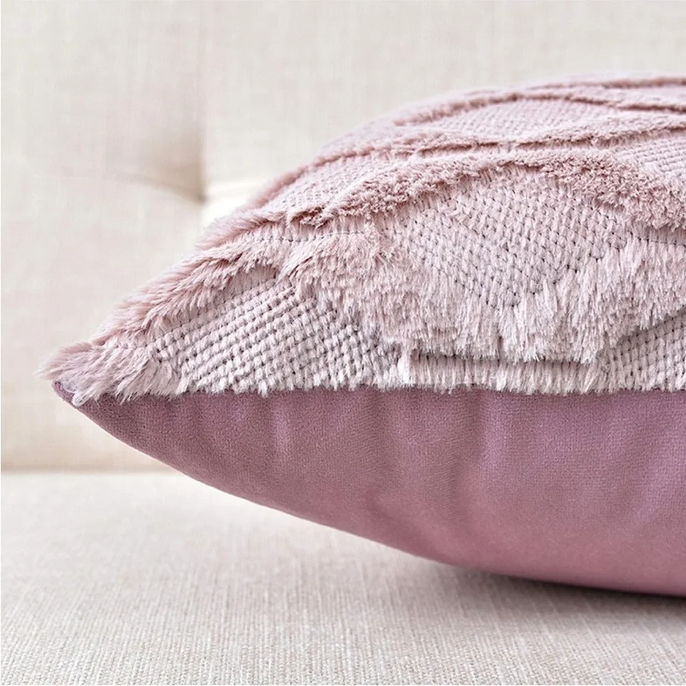 Light Pale Blush Pink Pillow Cover Furry Faux Luxury Soft Warm Pillow Case Set